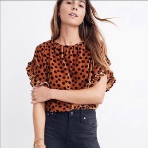 MADEWELL Velvet Spotted Ruffle Sleeve Top